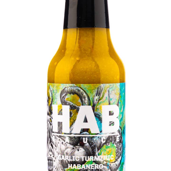 HAB Sauce - Vendita all'ingrosso Salse piccanti - Salsa Piccante HAB all'Aglio, Curcuma e Habanero 5 oz. (148 ml)0