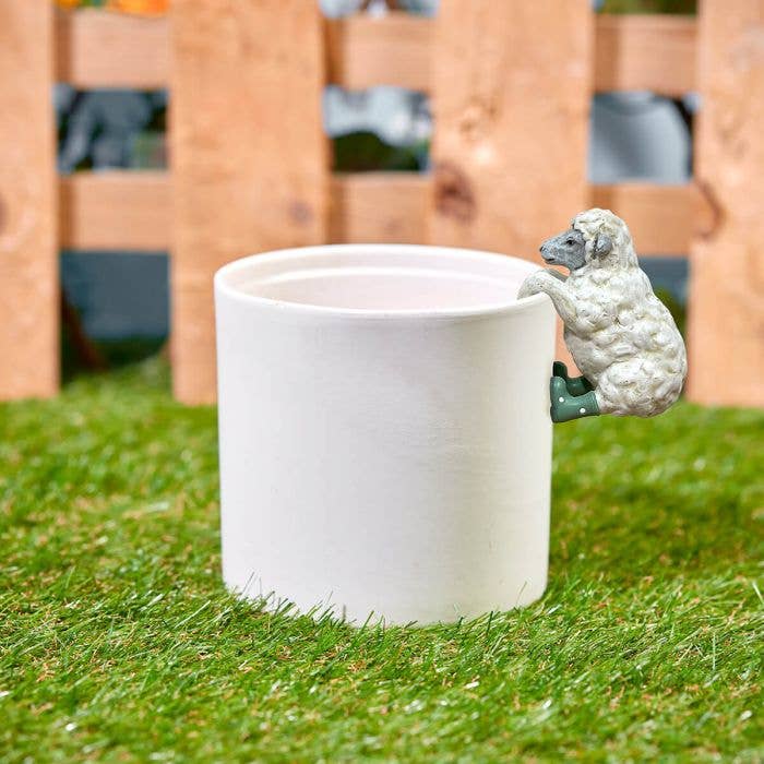 Langs - Wholesale Plant Pot - Sheep Plant Pot Hugger with Green Wellies Textured Resin