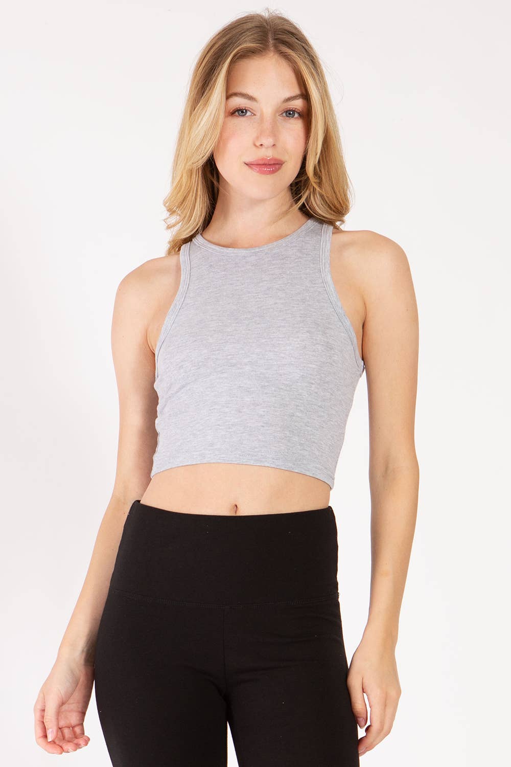 Color 5 - Wholesale Tank Top - Women's - Solid color cotton spandex high neck cropped basic tank top7