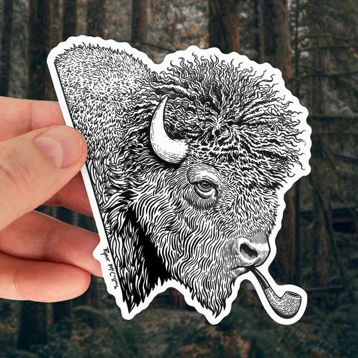 VINYL STICKER: Smoked Buffalo (Stoic Americana) (4-inch) for wholesale by Ryan McCulloch Art