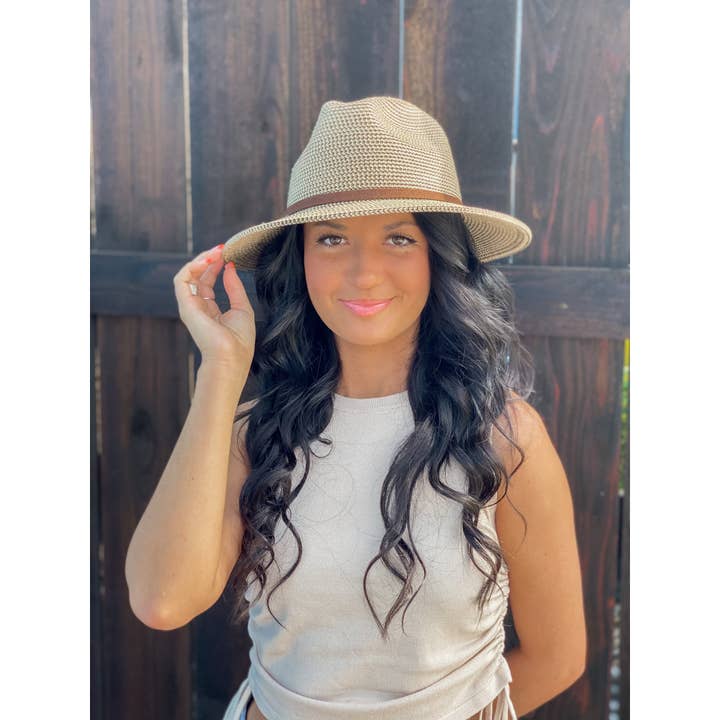C.C Beanie - Wholesale Straw Hat - Women's - Two Tone Panama Hat with Suede Band Trim ST809