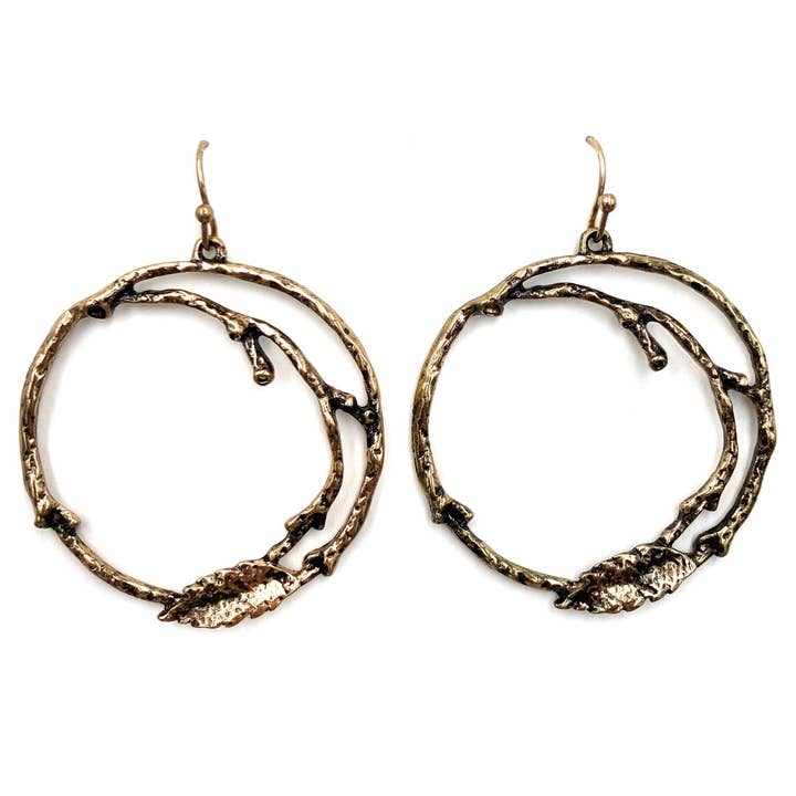Tree Branch Leaf Hoop Earrings for wholesale by Lunar Deer