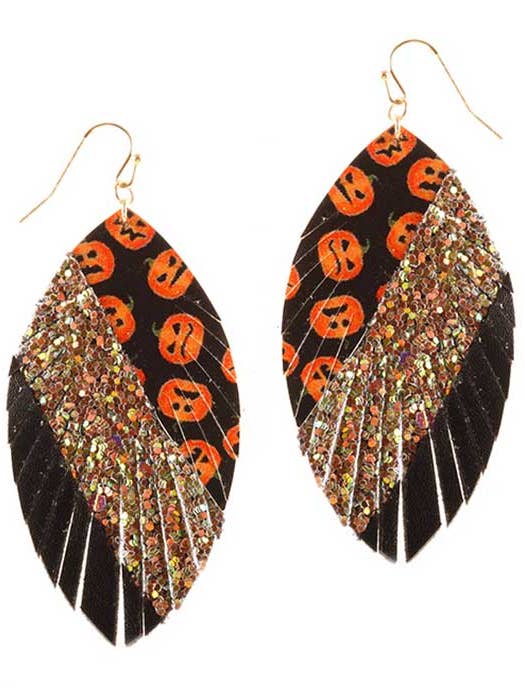 ( T994 ) FAU LEATHER HALLOWEEN MARQUISE EARRING for wholesale by Jewelry Max