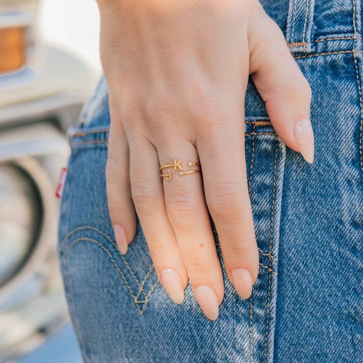 Katie Dean - Wholesale Band/Stacked Ring - 18K Gold Plated, Size 6 Initial Ring33