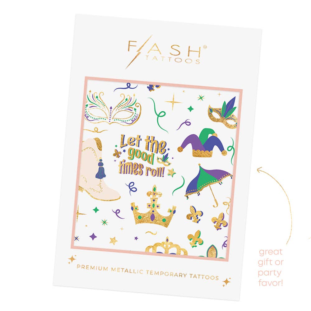 Flash Tattoos - Wholesale Temporary Tattoo - MARDI GRAS SPARKLE metallic temporary tattoo pack4