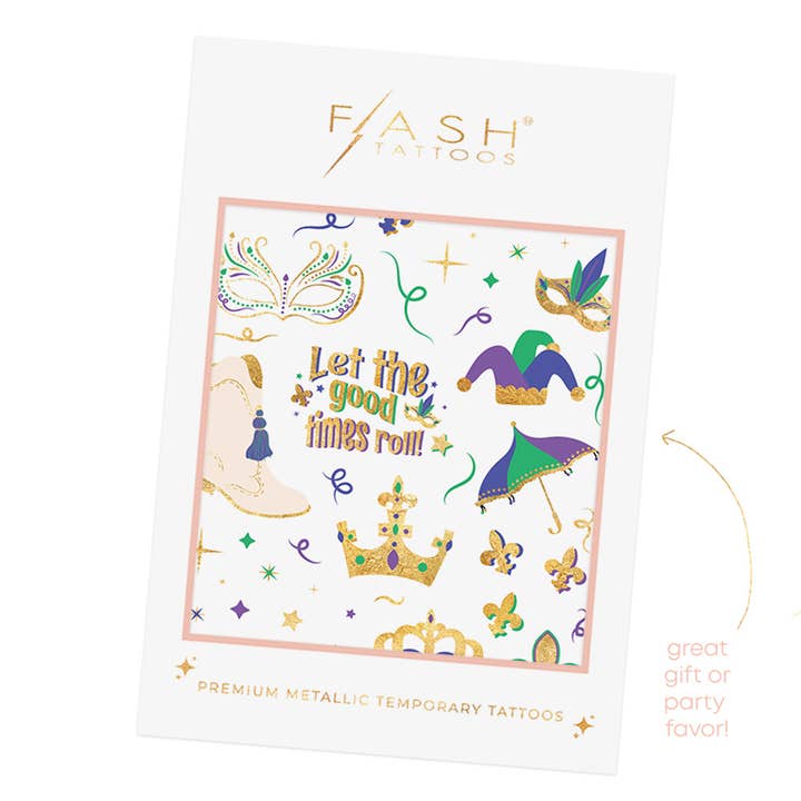 Flash Tattoos - Wholesale Temporary Tattoo - MARDI GRAS SPARKLE metallic temporary tattoo pack4