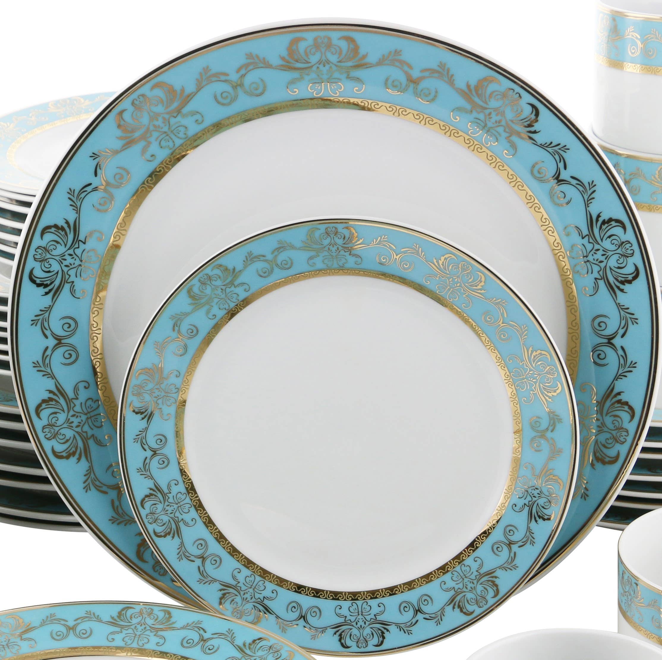 Three Star IM/EX Inc. - Wholesale Dinnerware Set - 40-PC DINNERWARE SET, BLUE & GOLD1