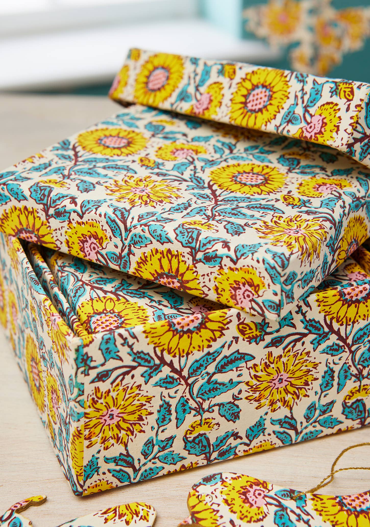 Namaste – wholesale Decorative box – Set of 3 Sunflower Block Print Boxes1
