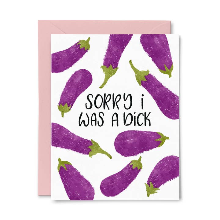 Ledsen att jag var en kuk | Roligt aubergine ursäkt gratulationskort för wholesale av Paper Bunny Press