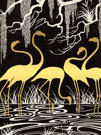 CARTE DE VŒUX VIERGE FLAMANTS ROSES FEUILLE MADAME TREACLE pour la vente par Notes & Queries, Inc.