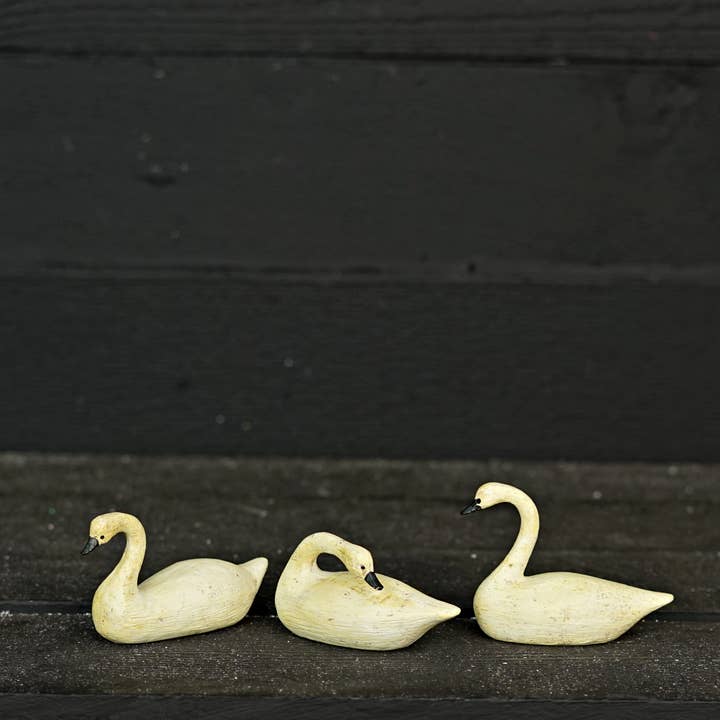 Impressive Enterprises, Inc. - Wholesale Decorative Tabletop Object - 63400- Set of 3 Mini Ivory Swans-Poly Resin-4.5Lx1.75Wx2.5in