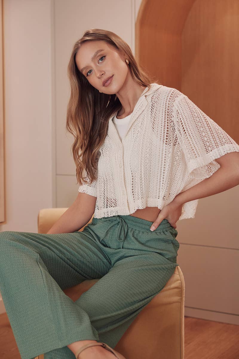 CRÈME Haut court en crochet chic et tendance pour l'été - TI6274FO en vente sur Faire1