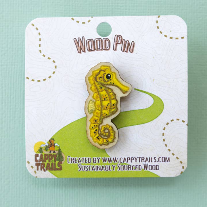 Common Sea Horse Wood Pin for wholesale by Cappy Trails