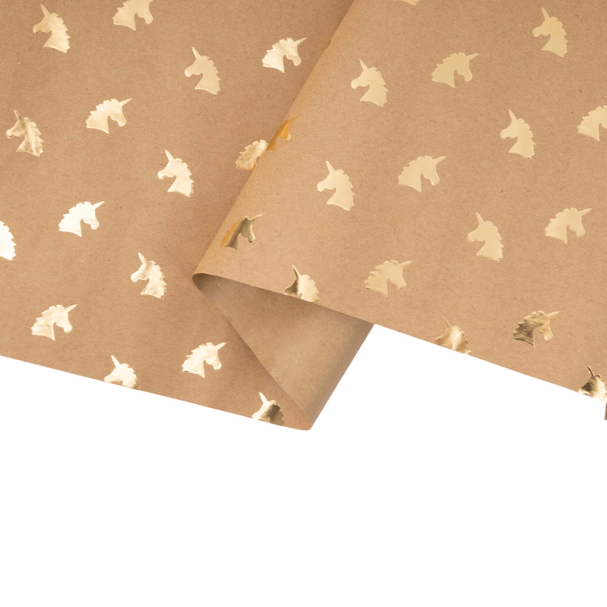 LA Ribbons Wholesale – wholesale Omslagspapper på rulle – 4-pack kraftpapperark 76 x 50 cm med guldig enhörningfolie från LA Ribbons Wholesale5