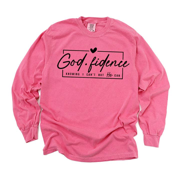 Uplifting Threads Co Wholesale - Wholesale Screen Printed T-Shirt - Women's - Godfidence Knowing I Can't But He Can | Garment Dyed Long Sleeve2
