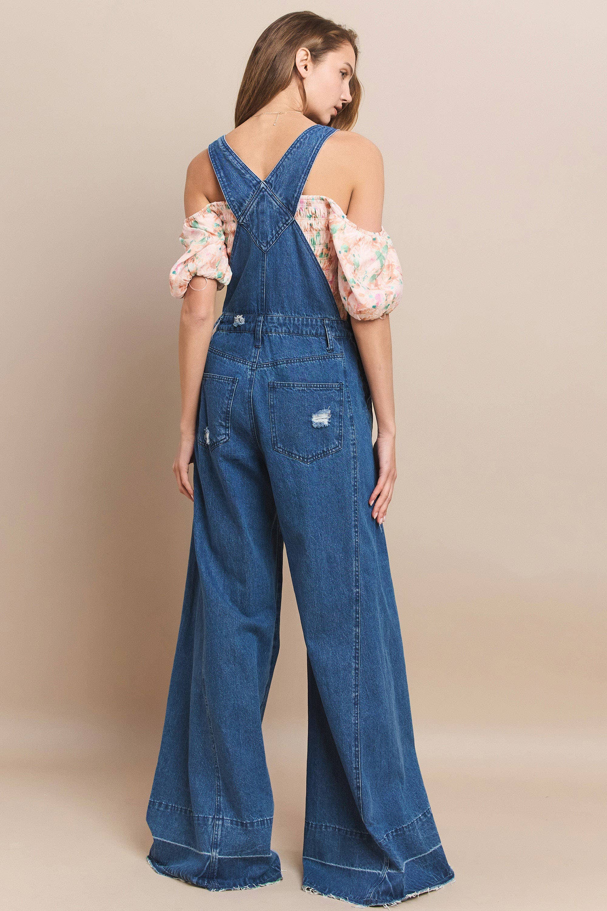 MID DEN WIDE LEG DISTRESSED DENIM OVERALLS 4429RIAMID DENIM for wholesale on Faire3