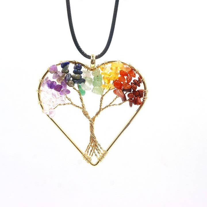 Plush Looks - Wholesale Pendant/charm necklace - Leather Cord Heart Frame Irregular Tree Pendant Necklace1