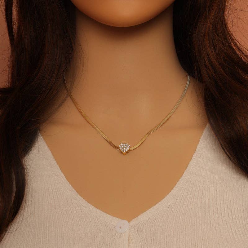 BestBeads&Beyond - Wholesale Pendant/Charm Necklace - Dainty herringbone Chain CZ Heart Necklace, sku#EF2982