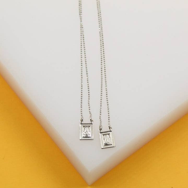 18K Rhodium Filled Holy Family Necklace (G66A) for wholesale by MIA Jewelry