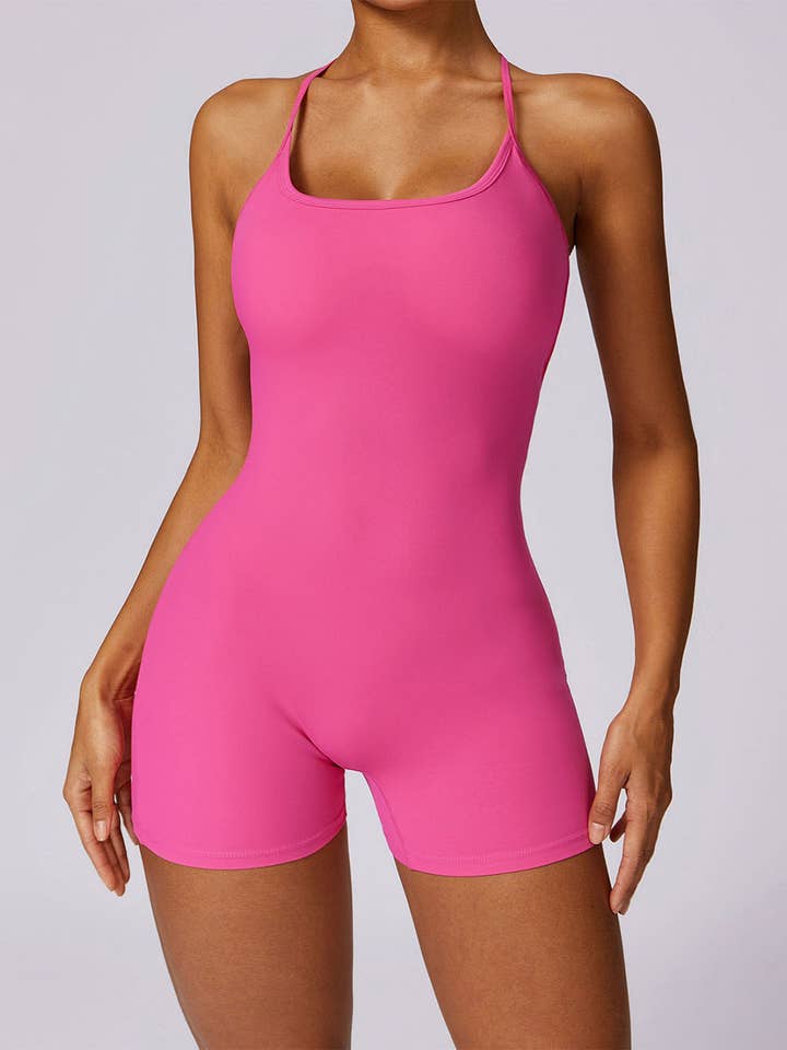 Crave by FW - Wholesale Jumpsuit - Women's - Scrunch Strappy One Piece Workout Short Jumpsuit6