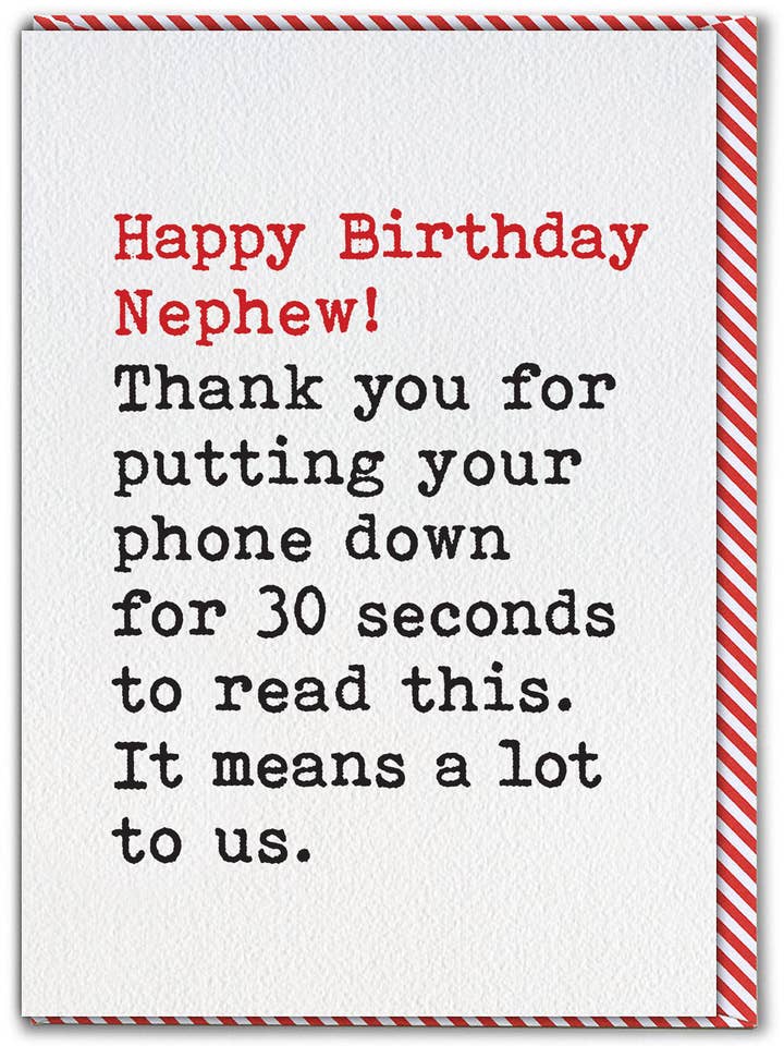 Biglietto di Compleanno Divertente per le Relazioni - Nipote Metti Giù il Telefono per la vendita all'ingrosso da parte di Brainbox Candy
