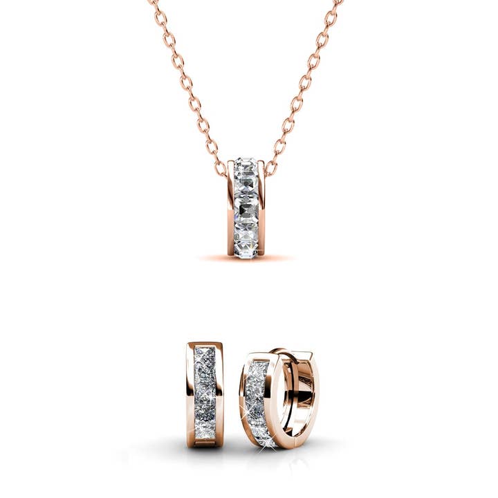 Square Hoop Set - Rose Gold and Crystal for wholesale by CARALI / MYC Paris