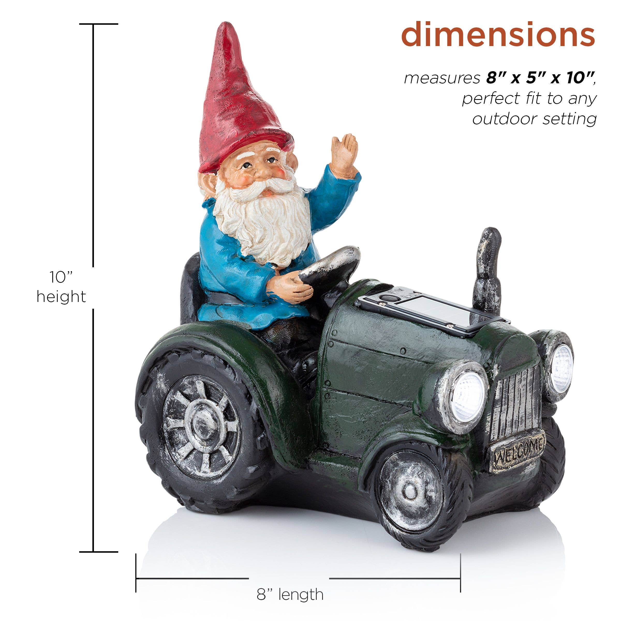 Alpine Corporation - Wholesale Garden Gnome - Solar Green Tractor Riding Gnome with Cool White LED Lights1