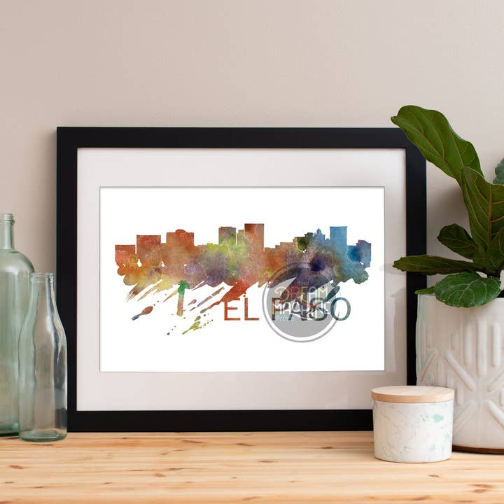 El Paso Aquarel Skyline, Skyline van El Paso, El Paso Art, El Paso Poster, El Paso Print, El Paso Art, El Paso Kaart, El Paso Wall Art, Texas WCS51 voor wholesale door DreamMachine Prints