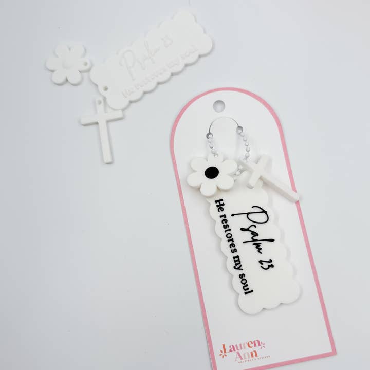 Psalm 23 Keychain - White for wholesale by Lauren Ann Boutique & Designs