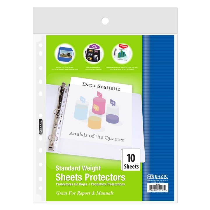 BAZIC Products - Wholesale Folders - Sheet Protectors Standard Weight Top Loading (10/Pack)