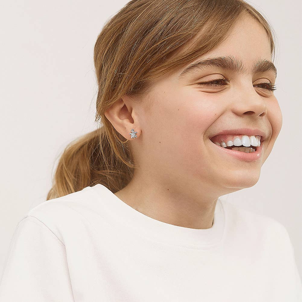 In Season Jewelry – Engroshandel Smykker - Børn – CZ skildpadde børn/piger øreringe CZ sjov - Sterling sølv10