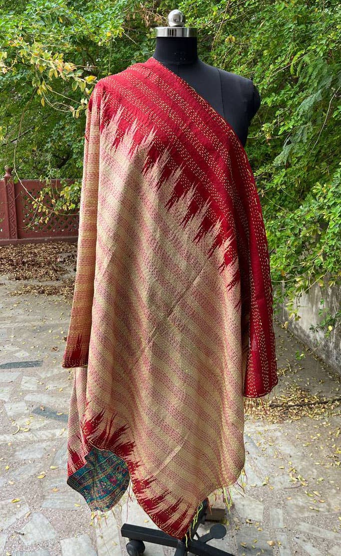 Bhawana Handicrafts - Wholesale Scarf - Women's - Indian Silk Sari Reversible Scarf Kantha Stitched Wrap Girls3