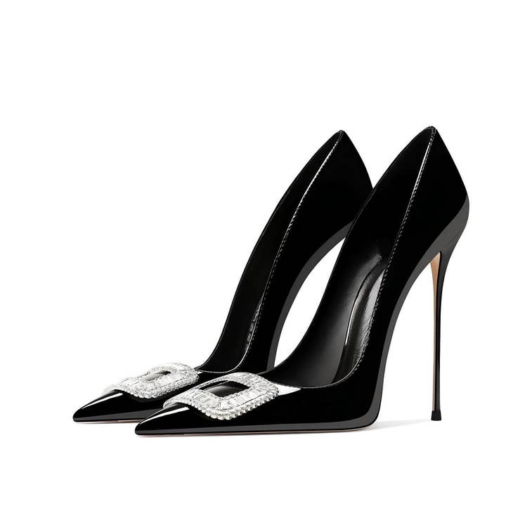 JP103 Black Patent Pointed Stiletto Heels for Dresses SS for wholesale by JanL Ladies Shop