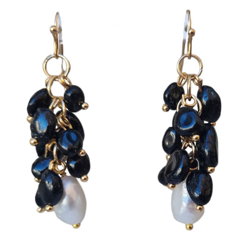 PearlGem Designs - Wholesale Dangle earrings - Alighieri Freshwater Pearl Gemstone Earrings - Onyx0
