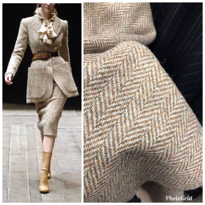 Fancy Styles Fabric – Engroshandel Stofbolt – Designer 100% uld brun beige sildeben vævet frakke stof- 58“ bred