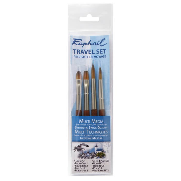 Raphael Travel Brush Set, Round 01, 02, Flat 02, Filbert 02 for wholesale by MacPherson's
