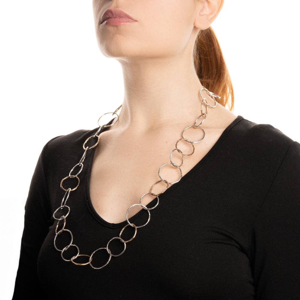 Mandile Gioielli - Vente Collier maille et chaîne - Collier long cercles argent 925 et bronze - CA0901