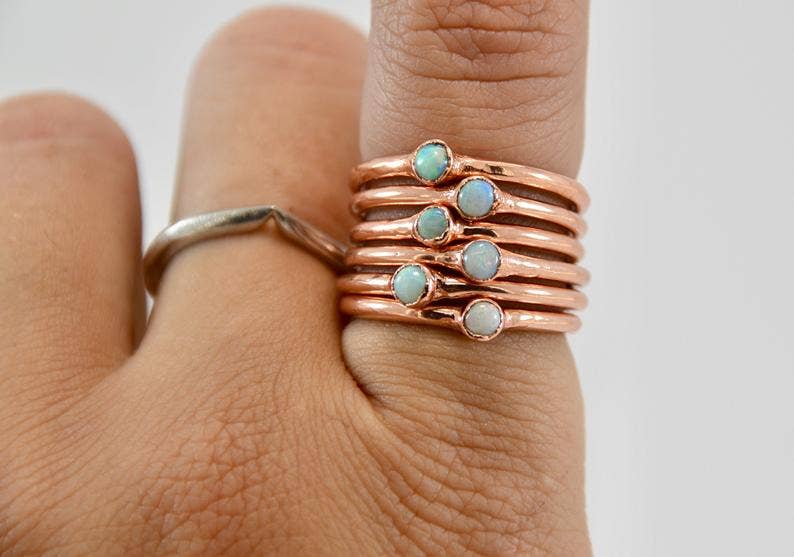 Daddy Daughter Jewelry – Anel de pedra única/solitário por atacado – Anel de opala | Anel de opala delicado | Pedra crua de opala | Anel mínimo1