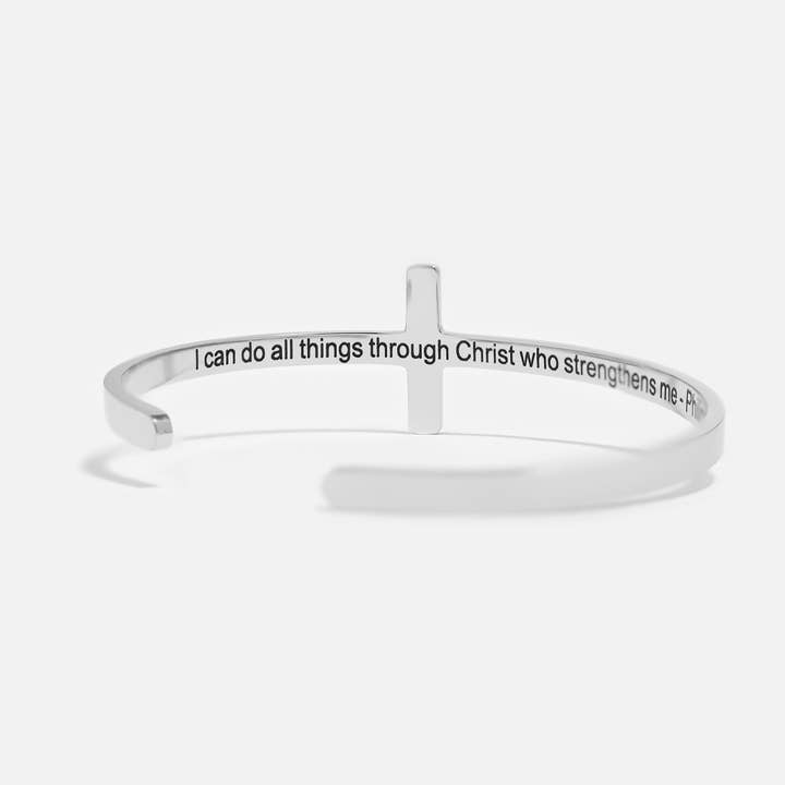 WJW - Wholesale Cuff Bracelet - Stainless Steel Cross Cuff Bracelet with Christian Scripture Philippians 4:134