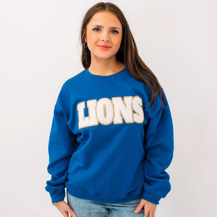Lions White Chenille Unisex Crewneck for wholesale by Posh Play