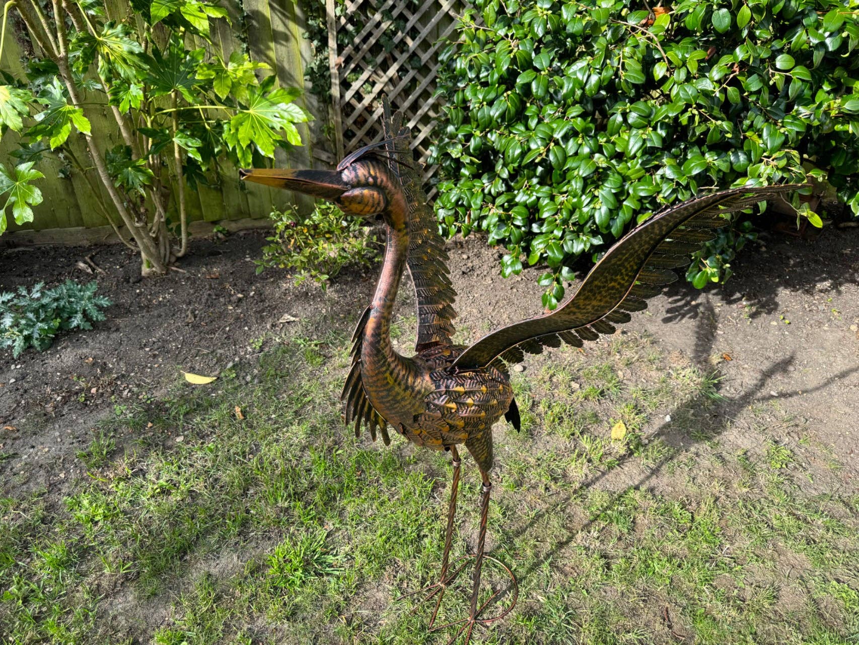Marissa's Gifts - Wholesale Outdoor Ornament/Decor - Large Bronze with gold brush Heron Dimensions are 79 x 60 x 107cm. | Garden Statue | Bird Yard Art | Outdoor Decor1