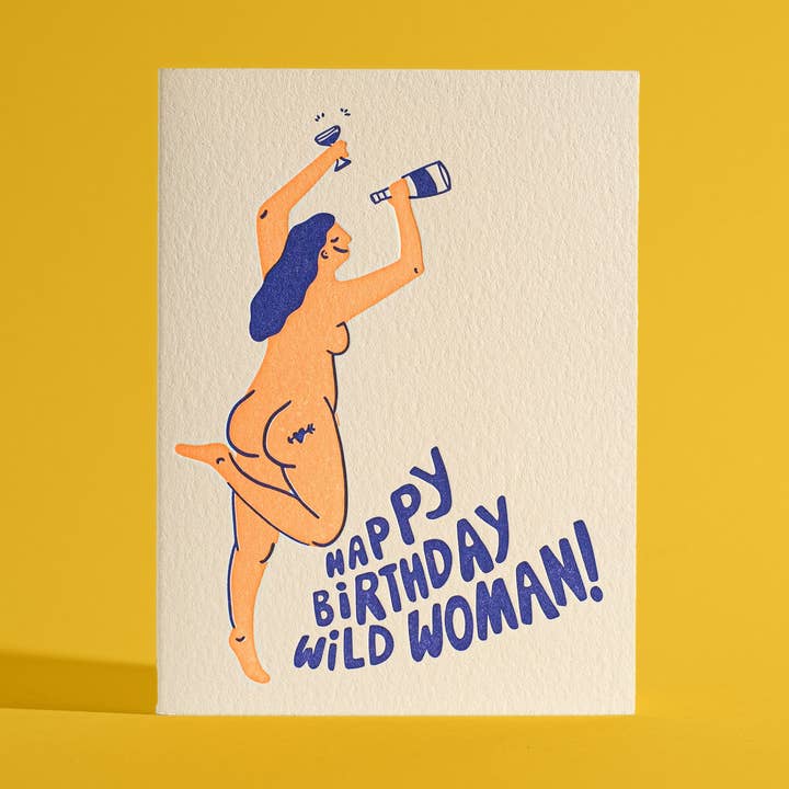 Carte de vœux letterpress anniversaire « Happy Birthday Wild Woman » pour la vente par Half Pint Studio