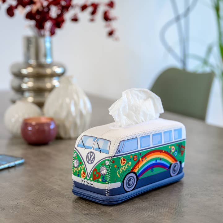 VW Collection by BRISA - Vente Boîtes à mouchoirs - Distributeur de mouchoirs en néoprène en forme de VW T1 Bus - Peace/vert5