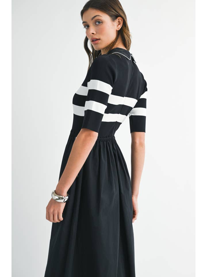 BLACK IVORY NWT0017 Striped Contrast Midi Dress for wholesale on Faire4
