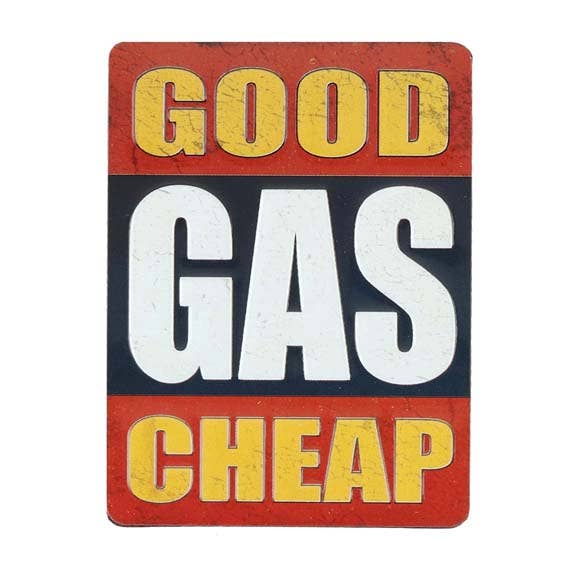 Good Gas Cheap Embossed Metal Magnet for wholesale by Open Road Brands, LLC