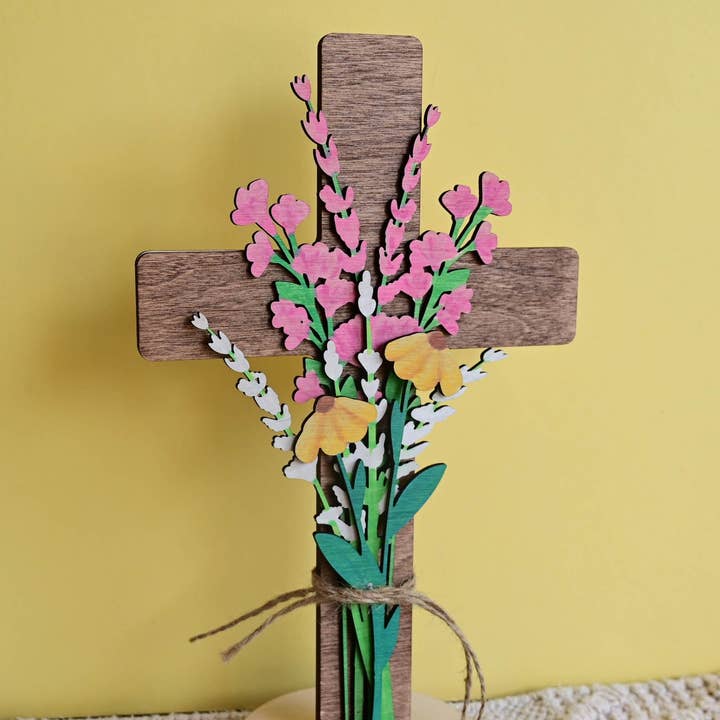 Easter floral cross free standing for wholesale by Birch and tides