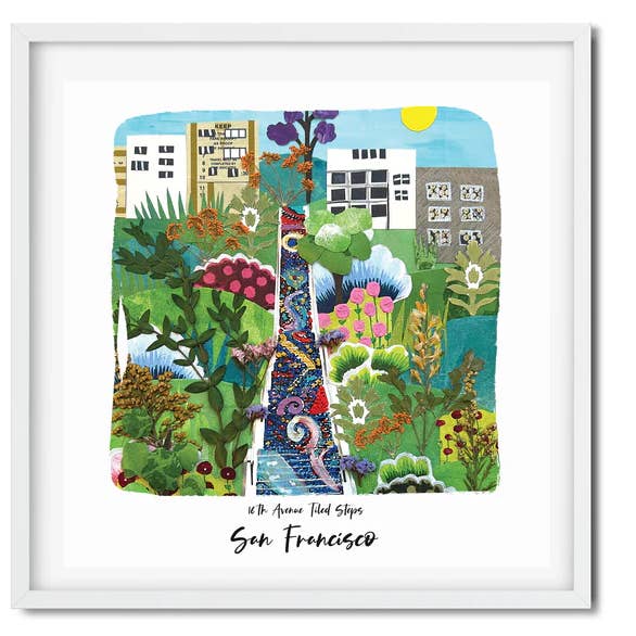 Stampa d'Arte Collage dei Gradini Piastrellati della 16ª Avenue, San Francisco per la vendita all'ingrosso da parte di Jennifer Clifford’s Adventures in Collage