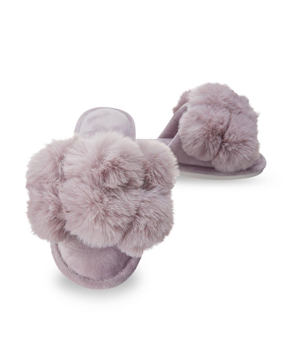 Infinity Classics International Inc. - Vente Chaussons – femme - Pantoufles en peluche MeMoi Luxe Pompon à bout ouvert7