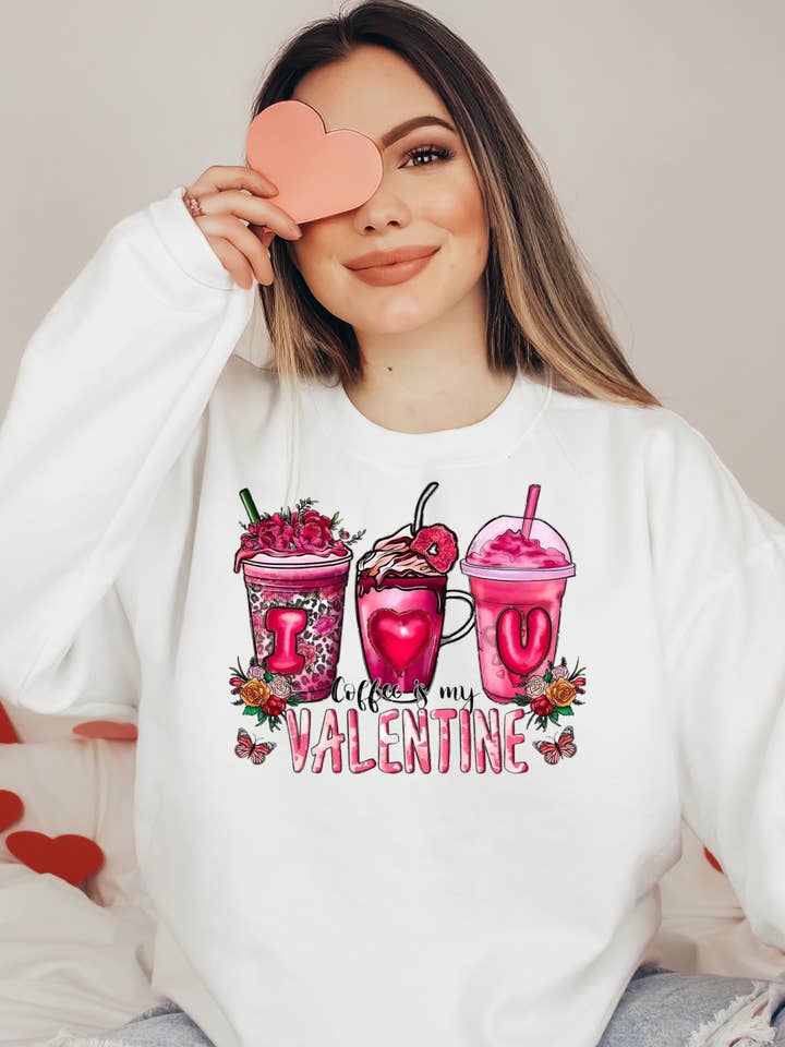 Kaffee ist mein Valentins-Rundhalsausschnitt für den Großhandel von Pink pretty designs