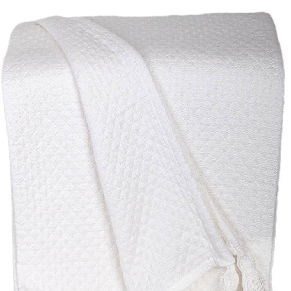 HomeRoots - Wholesale Throw Blanket - 60" X 50" White Woven Cotton Throw Blanket5